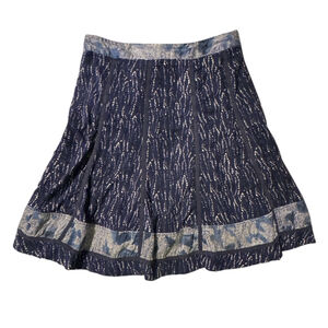 Coldwater Creek Navy Blue White Textured Midi Skirt Lined Cotton Panel L